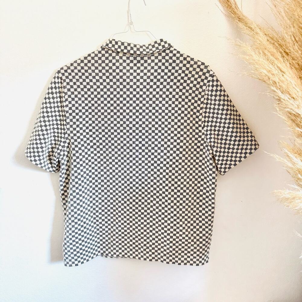 MENS ASOS DESIGN Black White Checker Print Button Down Short Sleeve Shirt Top S - Picture 12 of 13